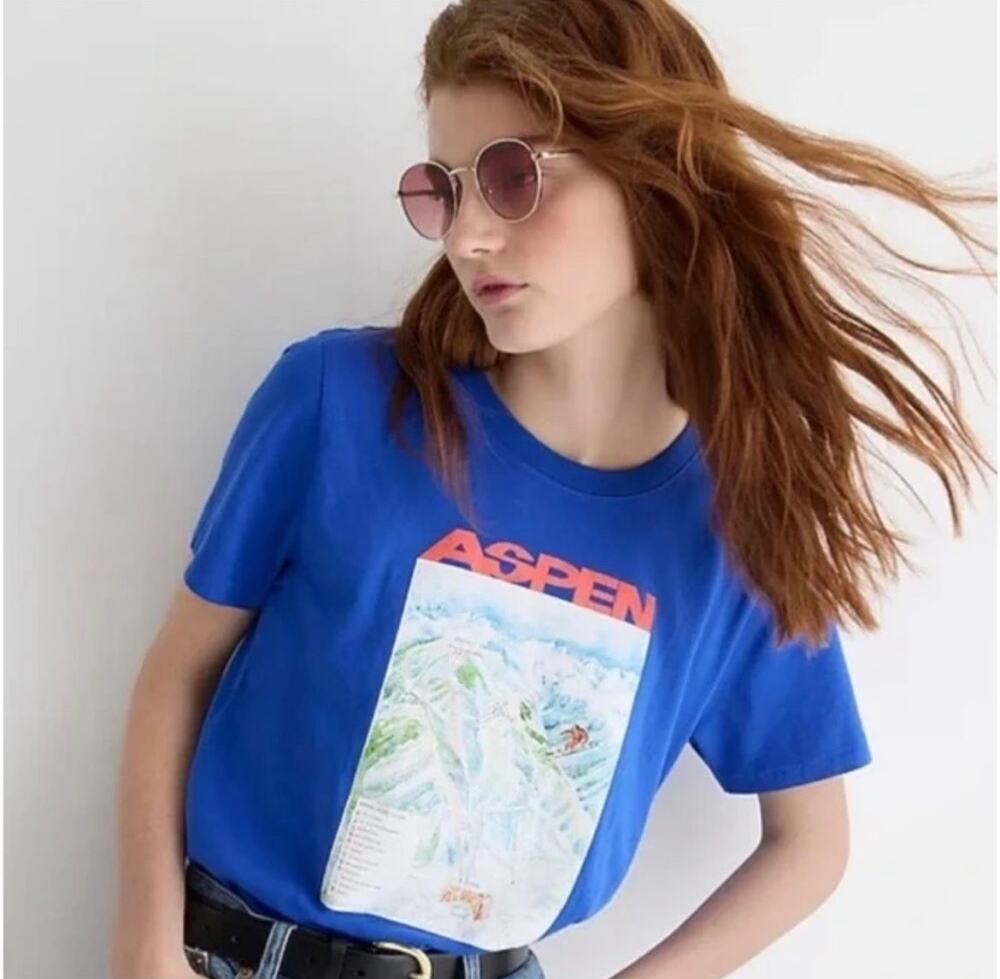 J. Crew Aspen Ski Basic Cotton Crewneck T-Shirt Blue Size XS NEW
